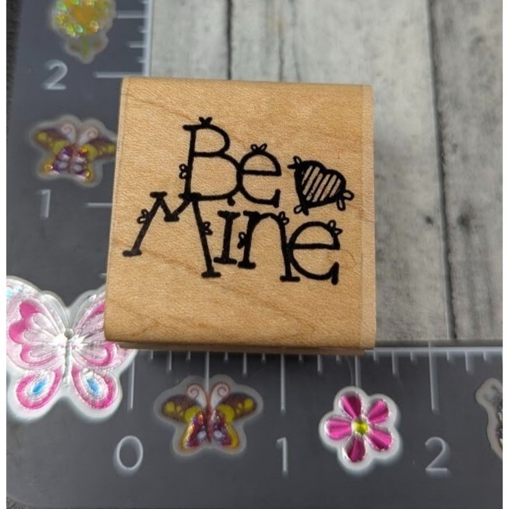 Dots Be Mine Heart Love Valentine's Rubber Stamp Wood #M19